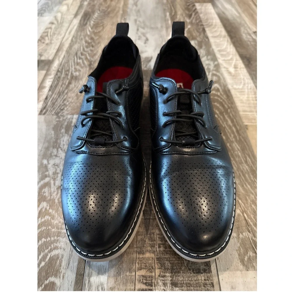 Stacy Adams Black Oxford Loafer Perforated Bungee Laces 6M Hybrid Modern Sneaker